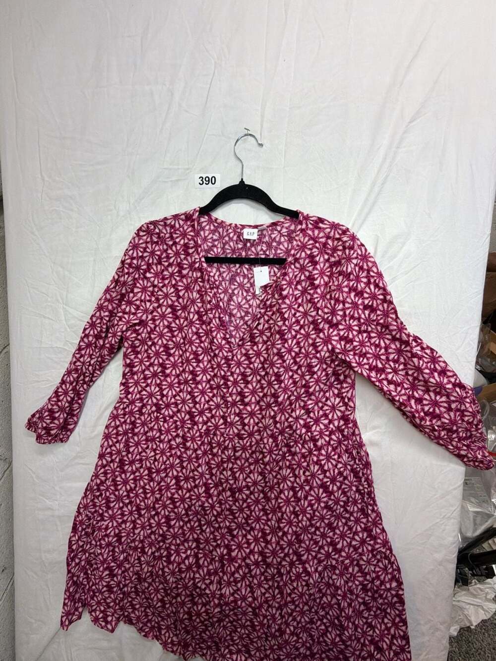 Gap Women Pink Floral Print Long Sleeve V-Neck Dress Size M
